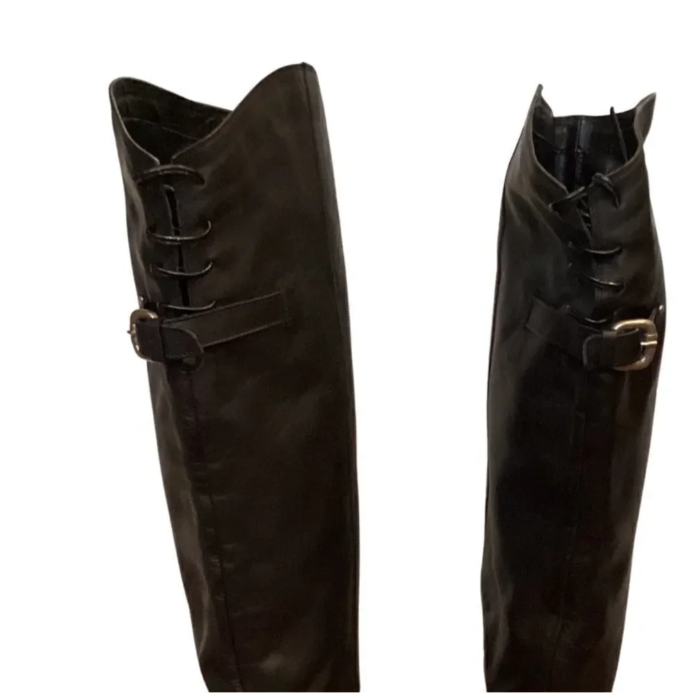 Eden Shoes black leather Over The Knee back buckle EU 37 Italy